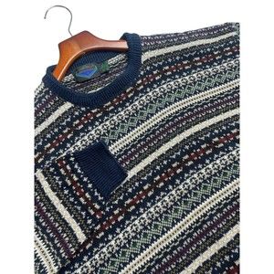 Vintage Etchings Men's Cotton  Blend‎ Striped  Sweater Multicolor Size L